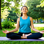Peaceful Retreat**

A school social worker, fully clothed in comfortable, professional attire, is practicing yoga in a sunlit park. She is surrounded by lush greenery and the soft morning light filters through the trees. The scene should convey a sense of calm and serenity. Include details like a yoga mat, a water bottle nearby, and perhaps a gentle breeze rustling the leaves. Perfect anatomy, natural pose, safe for work, appropriate content, professional, family-friendly, high quality, well-formed hands, proper finger count, natural body proportions.

**
