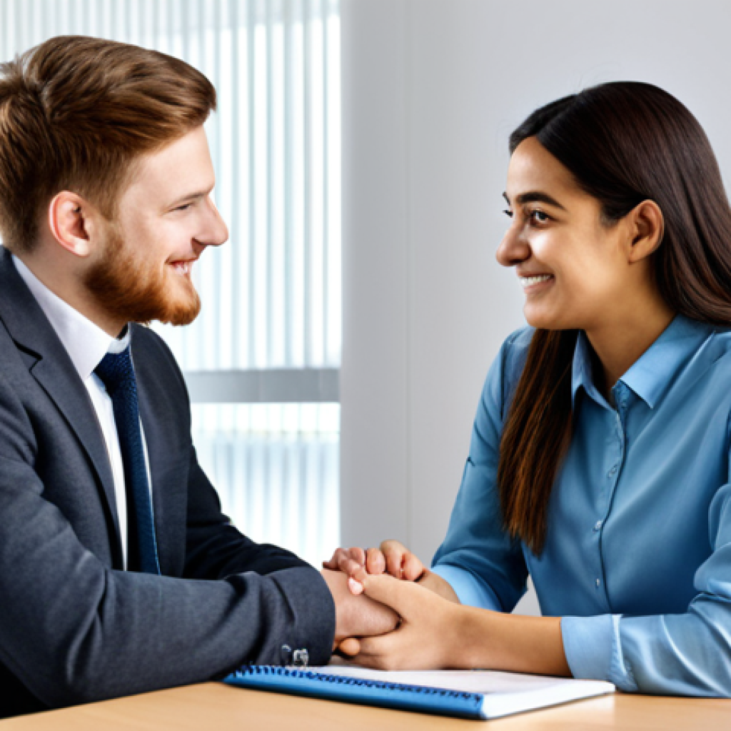 ** A professional social worker in a modest and appropriate business casual outfit, sitting at a desk in a brightly lit, modern school office. The setting should evoke a sense of trust and approachability. The social worker is interacting with a student. Safe for work, appropriate content, fully clothed, professional, perfect anatomy, natural proportions, well-formed hands, proper finger count.

**