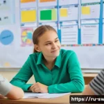 학교사회복지사의 업무 성과 측정법 - A compassionate school social worker conducting a confidential group discussion with diverse Russian...