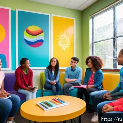 Home 33 학교사회복지사 관련 연구 논문 소개 - A compassionate school social worker sitting in a bright, welcoming school counseling office, attent...