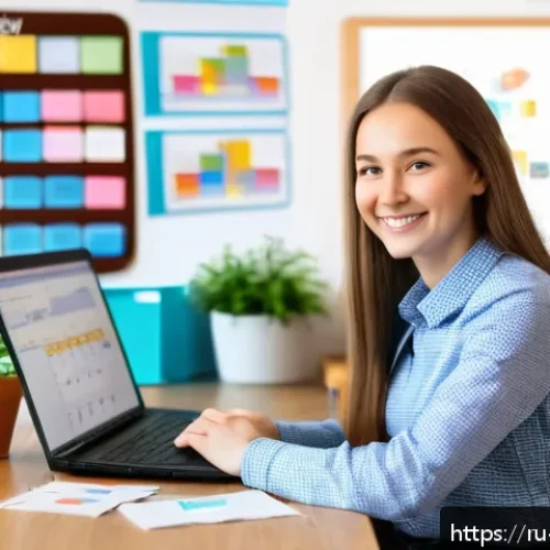 Home 31 학교사회복지사 블로그 운영 방법 - A compassionate Russian school social worker in a cozy, well-lit office setting, sitting at a wooden...